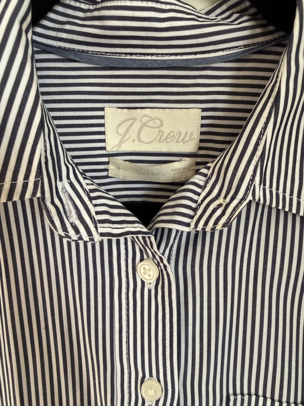 Like new J.Crew striped long-sleeve cotton poplin shirt dress in blue and white. - Picture 2 of 4